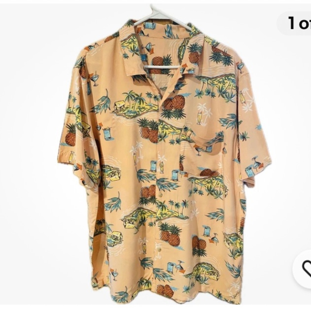 Kohl’s Men’s XL Rayon Tropical Hawaii Button Front Short Sleeve Shirt Peach